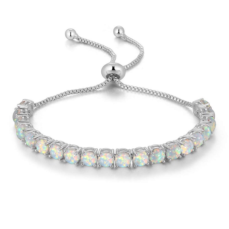 CiNily Adjustable Silver Plated White Opal Tennis Bracelet for Women- Fashion Jewelry - Image 1